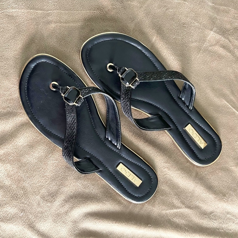 Aldo Black and Gold Sandals